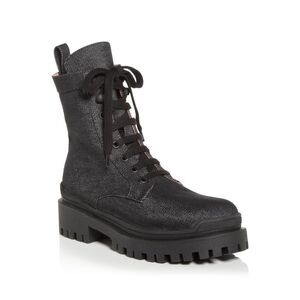 ILIO SMERALDO Womens Black Pull Tab Eyelet Sulcer Toe Block Heel Combat Boots 40